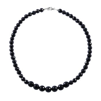 Thai Schwarzer Spinell Halskette, ca. 45 cm, 925 Silber rhodiniert, ca. 300.00 ct