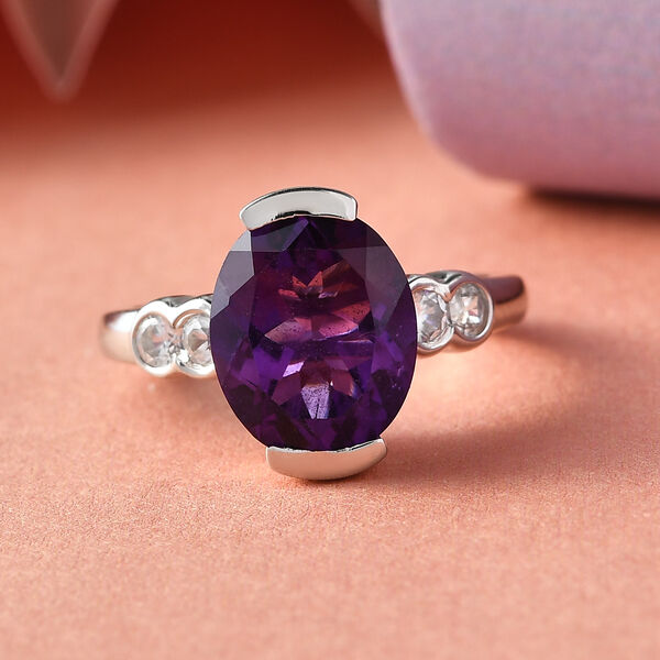 Afrikanischer Amethyst und Zirkon Ring 925 Silber platiniert  ca. 3,75 ct image number 2