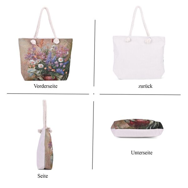 Gewebte Jute-Tasche mit Blumenstrauß und Gänseblümchen, mehrfarbig image number 4