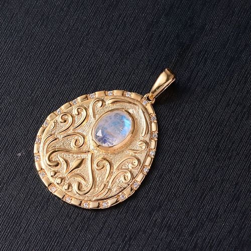 Regenbogen Mondstein, Weißer Zirkon Anhänger Messing ca. 1,98 ct. image number 1