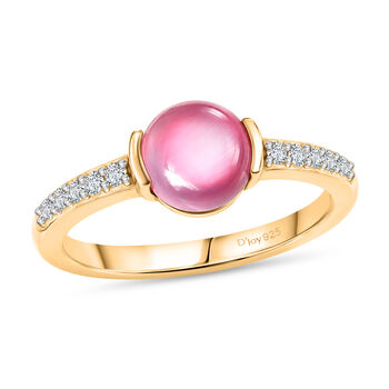 D'Joy Flamingo Mondstein, Wei&szlig;er Zirkon Ring 925 Silber 750 Vergoldet (Gr&ouml;&szlig;e 17.00) ca. 1,51 ct