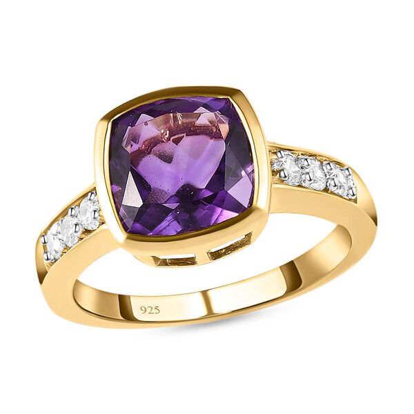 Nat&uuml;rlicher, marokkanischer Amethyst und wei&szlig;er Zirkon-Ring, 925 Silber vergoldet  ca. 3,83 ct image number 4