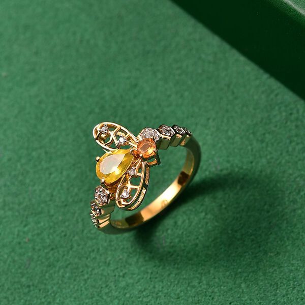 GP Trionfo Kollektion - Kanarischer Opal, Feueropal Ring 925 Silber 750 Gelbgold Vermeil (Größe 18.00) ca. 0.68 ct image number 1