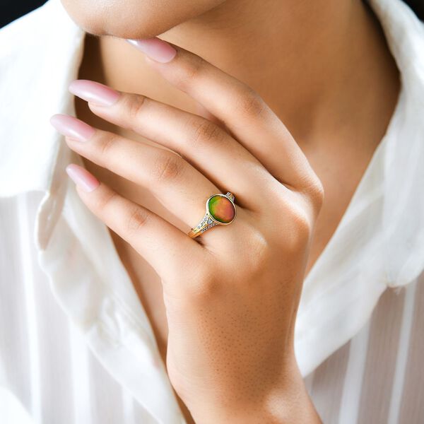 Kanadischer Ammolit und wei&szlig;er Zirkon-Ring, 925 Silber Gelbgold Vermeil (Gr&ouml;&szlig;e 20.00) ca. 2.92 ct image number 3