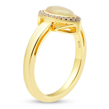 &Auml;thiopischer Opal. Wei&szlig;er Zirkon Ring 925 Silber Zweifarbige Beschichtung