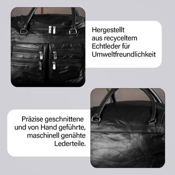 Patchwork-Reisetasche aus Schafleder mit 6 Au&szlig;entaschen und Schulterriemen, 51x29x28 cm, Schwarz