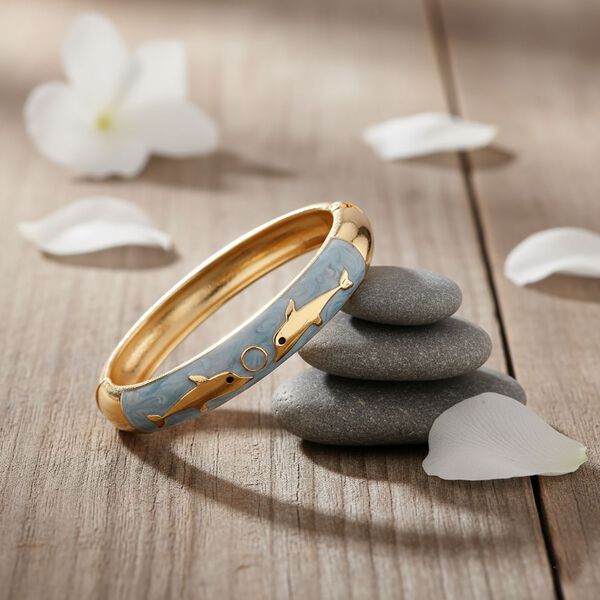 Emaille-Armreif mit Fischmotiv, Hellblau, ca. 18,5 cm image number 2