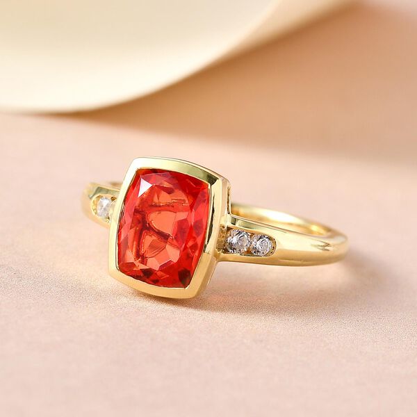 Padparadscha Triplett Quarz und wei&szlig;er Zirkon-Ring, 925 Silber vergoldet (Gr&ouml;&szlig;e 17.00) ca. 2,62 ct image number 2