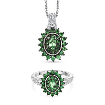 D'Joy AA Tsavorite Granat und Zirkon Ring und Anh&auml;nger mit 50cm Kette