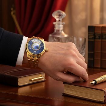 WILLIAM HUNT - Automatik Armbanduhr mit mechanischem Uhrwerk Sternenhimmel Zifferblatt, 316L Edelstahl, Goldfarben