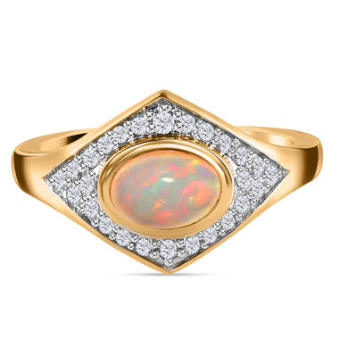 Natürlicher Äthiopischer Opal und Zirkon Ring 925 Silber vergoldet  ca. 0,94 ct