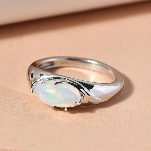 Nat&uuml;rlicher &Auml;thiopischer Opal Ring 925 Silber platiniert  ca. 0,91 ct image number 2