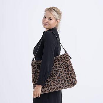 Fellimitat-Tragetasche, Leopardenmuster, 46x11x35cm, Schwarz-Braun