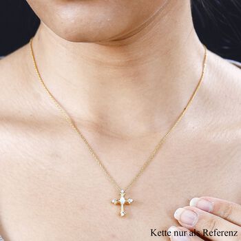 AA Nat&uuml;rlicher, &auml;thiopischer Welo Opal und Moissanit-Kreuz-Anh&auml;nger - 0,24 ct.