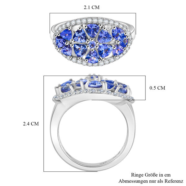 Tansanit und Zirkon Cluster Ring 925 Silber platiniert  ca. 2,03 ct image number 7