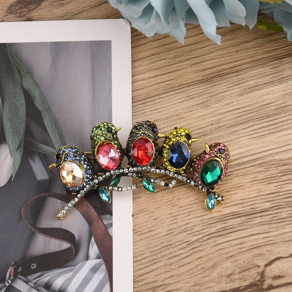 Mehrfarbiger Kristall Brosche Antikes Gold image number 2