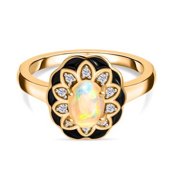 Nat&uuml;rlicher &Auml;thiopischer Opal und Zirkon Ring 925 Silber vergoldet (Gr&ouml;&szlig;e 16.00) ca. 0,67 ct