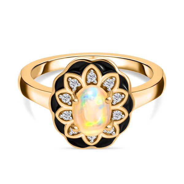 Nat&uuml;rlicher &Auml;thiopischer Opal und Zirkon Ring 925 Silber vergoldet  ca. 0,67 ct