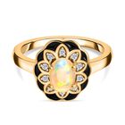 Natürlicher Äthiopischer Opal und Zirkon Ring 925 Silber vergoldet (Größe 16.00) ca. 0,67 ct