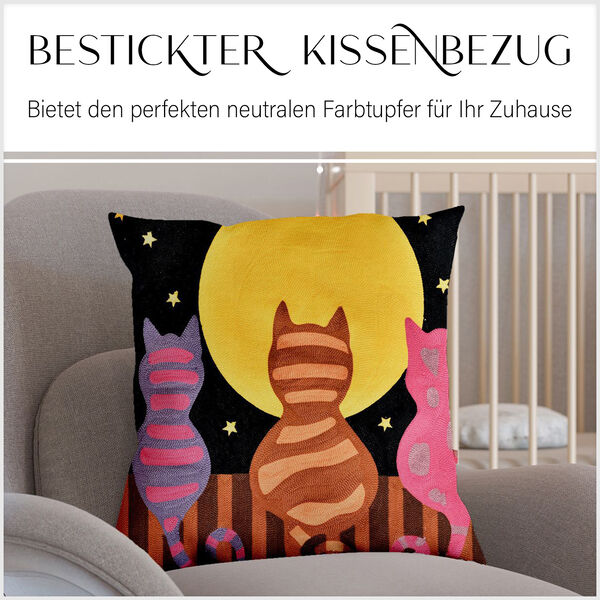 Besticktes Kissenbezug, Katzenpaar, Sonne und Mond image number 4