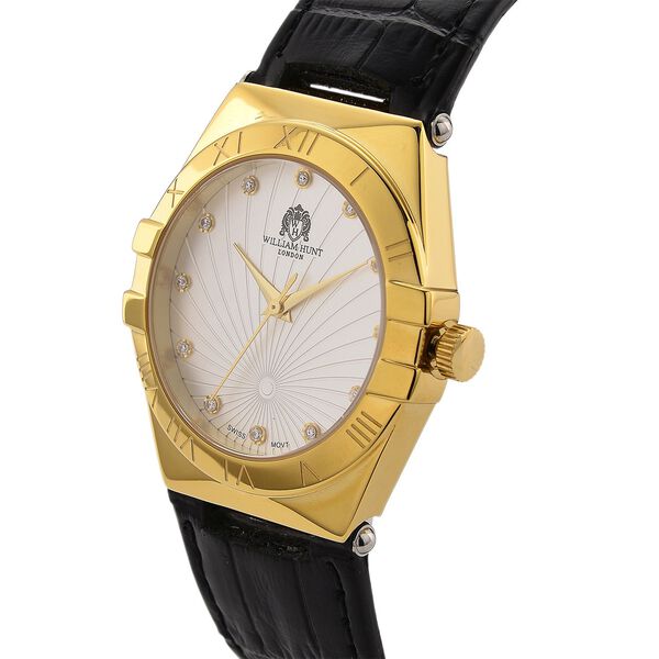 WILLIAM HUNT - Lab Grown Diamant Schweizer Uhrwerk, Uhren 21.5 cm 316L Edelstahl IP-Gelbbeschichtung image number 3
