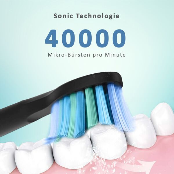 Fairywill- Zahnb&uuml;rste mit 4 B&uuml;rstenk&ouml;pfen, Schwarz image number 10