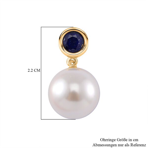 Weiße Muschelkernperle, Masoala Saphir (Fissure gefüllt) Ohrringe 925 Silber vergoldet image number 5