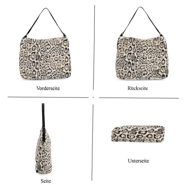 Leopardenmuster-Fellimitat-Tasche, 46x11x35 cm, Beige-Schwarz image number 5