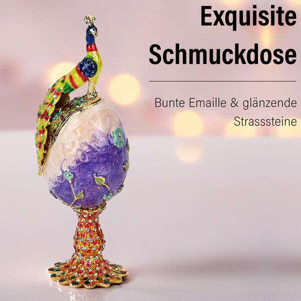 Emaillierte Schmuckbox in Pfauenform, 5,5x13cm image number 2