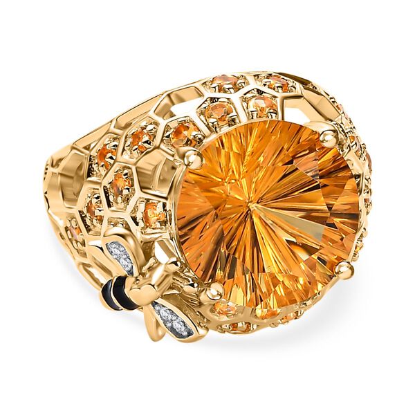 GP Honeycomb Kollektion- Citrin im Hanabi-Schliff, Zirkon und Kanchanaburi blauer Saphir-Ring - 7,02 ct.