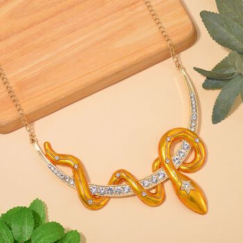 Gelbgold emaillierte wei&szlig;e Kristall-Halskette, 50 cm