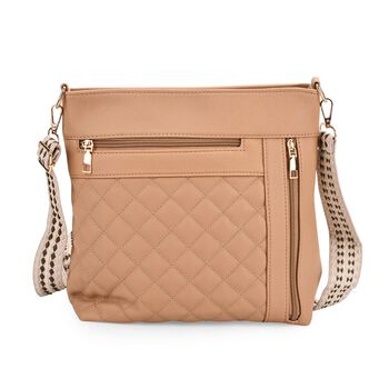 Crossbody-Tasche mit Steppmuster und Schultergurt, 3 Rei&szlig;verschlussf&auml;cher, 21x13x7,5cm, Beige