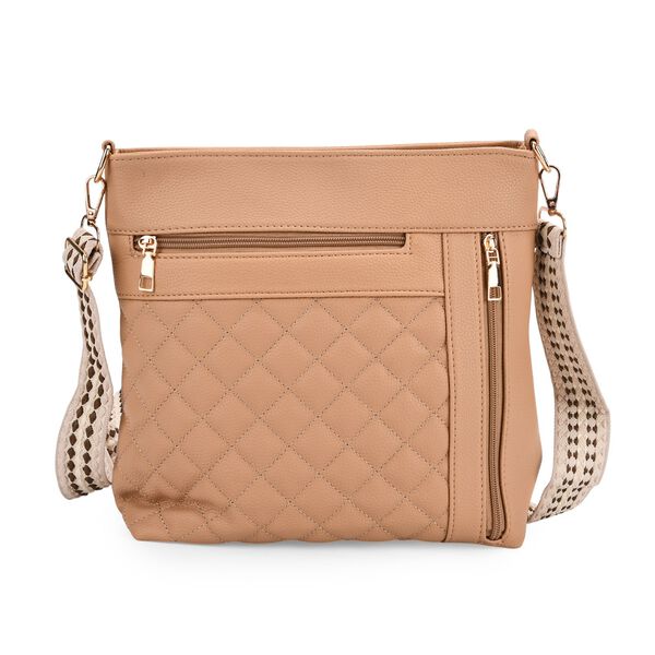 Crossbody-Tasche mit Steppmuster und Schultergurt, 3 Reißverschlussfächer, 21x13x7,5cm, Beige image number 0