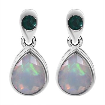 AA Nat&uuml;rlicher, &auml;thiopischer Welo Opal, Kagem Sambischer Smaragd Ohrringe 925 Silber rhodiniert ca. 2,22 ct.