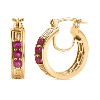 Afrikanischer Rubin (Fissure gef&uuml;llt) Ohrringe 925 Silber 750 Gelbgold Vermeil ca. 1.09 ct