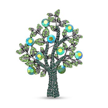 Gr&uuml;ne Kristall Lebensbaum Brosche, Antik-Silber-Plattierung