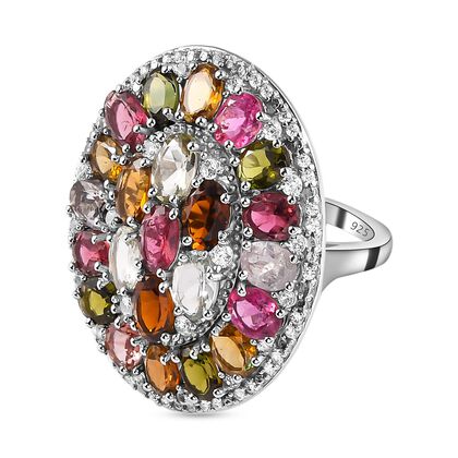 Nat&uuml;rlicher mehrfarbiger Turmalin Ring, 925 Silber platiniert (Gr&ouml;&szlig;e 21.00) ca. 8.92 ct