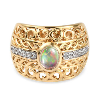 Nat&uuml;rlicher &Auml;thiopischer Opal und Zirkon Ring 925 Silber vergoldet (Gr&ouml;&szlig;e 16.00) ca. 0,79 ct