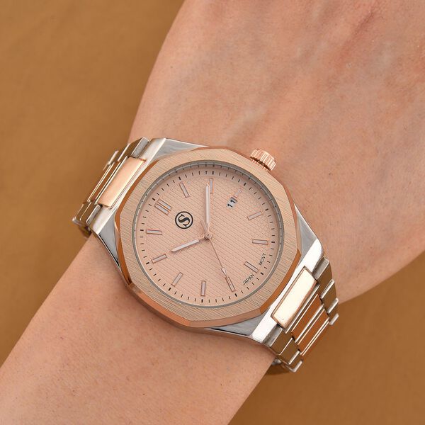 STRADA - Armbanduhr mit japanischem Uhrwerk und Datumsanzeige, Legierungsgehäuse  Sandstrahleffekt, bicolor, Rosefarben image number 1