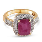 Afrikanischer Rubin (Fissure gefüllt) und Zirkon-Ring, 925 Silber vergoldet (Größe 16.00) ca. 4,41 ct