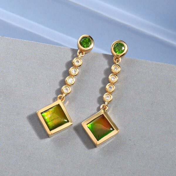 Ammolit und Nat&uuml;rlicher Chromdiopsid Ohrh&auml;nger 925 Silber vergoldet ca. 2,66 ct&nbsp; image number 2