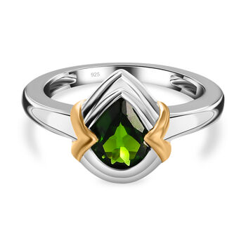 Nat&uuml;rlicher Chromdiopsid Ring 925 Silber Bicolor (Gr&ouml;&szlig;e 16.00) ca. 1,17 ct