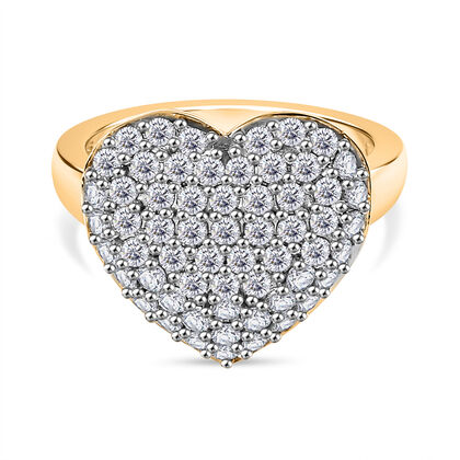 Moissanit Herz Ring, 925 Silber 750 Gelbgold Vermeil (Gr&ouml;&szlig;e 20.00) ca. 1.84 ct