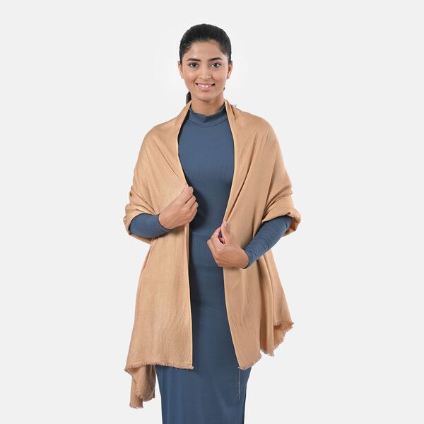 Reiner Viskose-Schal mit Fransen, 70x195cm, Beige