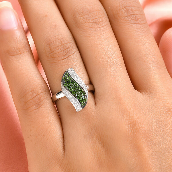 Nat&uuml;rlicher Chromdiopsid und Zirkon Ring 925 Silber platiniert  ca. 0,61 ct image number 3