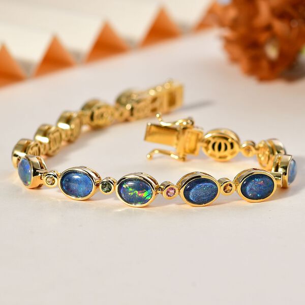 Boulder Opal Triplette, Mehrfarbig-Turmalin Armband ca. 19 cm 925 Silber 750 Gelb Vermeil ca. 14,01 ct. image number 2