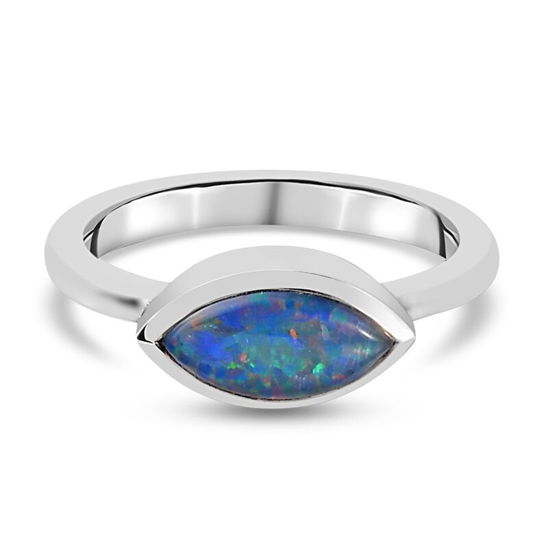Boulder Opal Triplett Solitär Ring 925 Silber Platin-Überzug image number 0