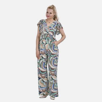 Jumpsuit mit gesmokter Taille und Flatter&auml;rmel, 70's