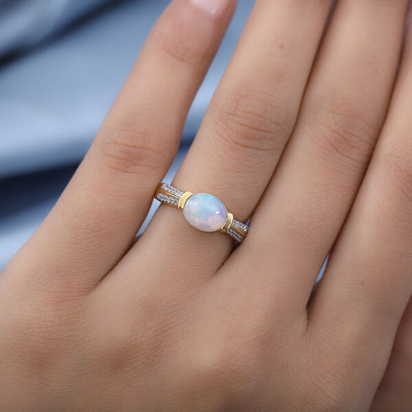 Natürlicher Äthiopischer Opal und Zirkon Ring 925 Silber Vermeil image number 3