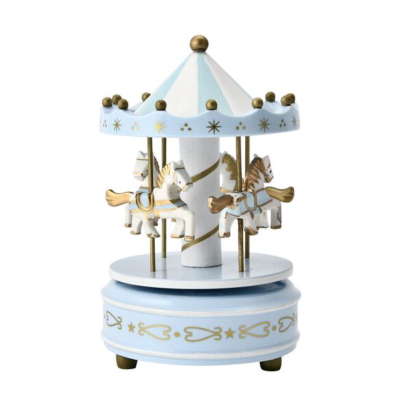 Holzkarussell Musikbox mit 4 Pferden, blau und wei&szlig; image number 3
